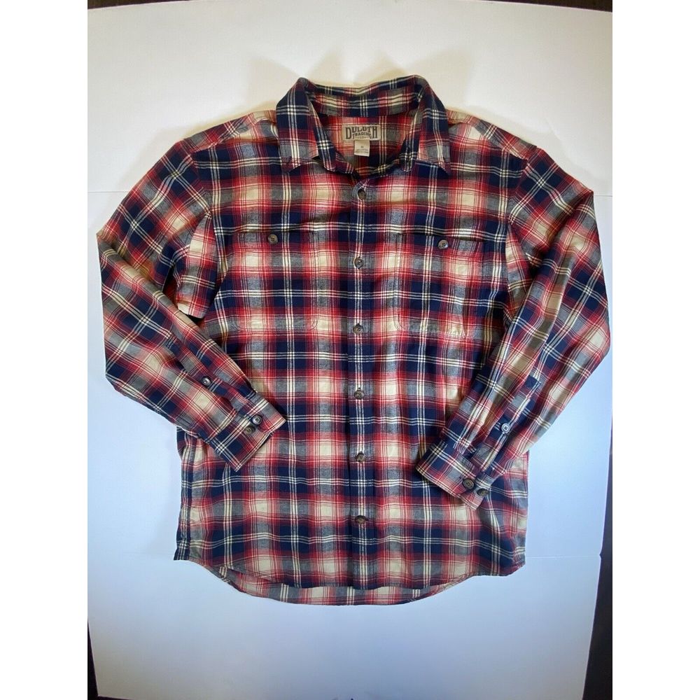 Duluth Trading Co. Flannel Shirt Mens Medium Relaxed Fit Red Plaid Loose, Cotton
